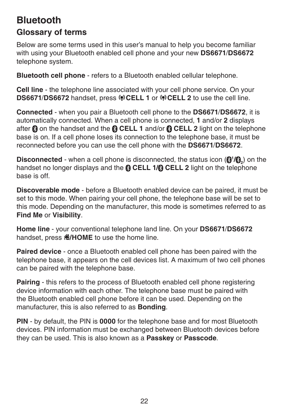 Glossary of terms, Bluetooth | VTech DS6672-4 Manual User Manual | Page 26 / 110