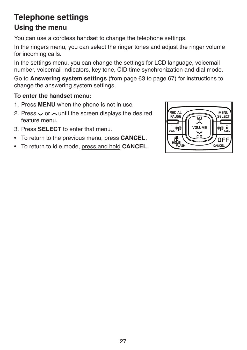 Telephone settings, Using the menu | VTech DS6672-4 Manual User Manual | Page 31 / 110