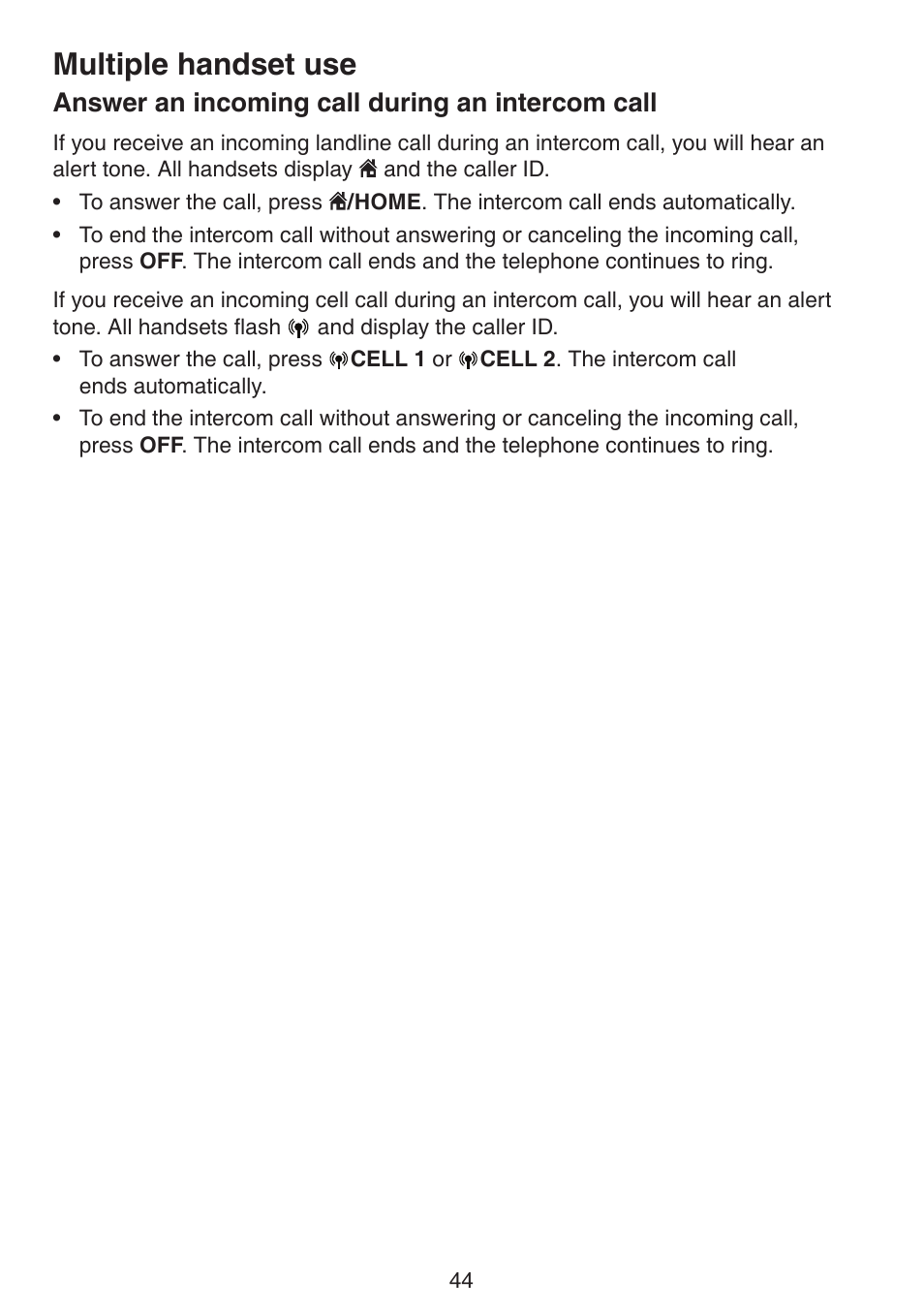 Caller id information, Answer an incoming call during an intercom call, Answer an incoming call during an | Intercom call, Multiple handset use | VTech DS6672-4 Manual User Manual | Page 48 / 110