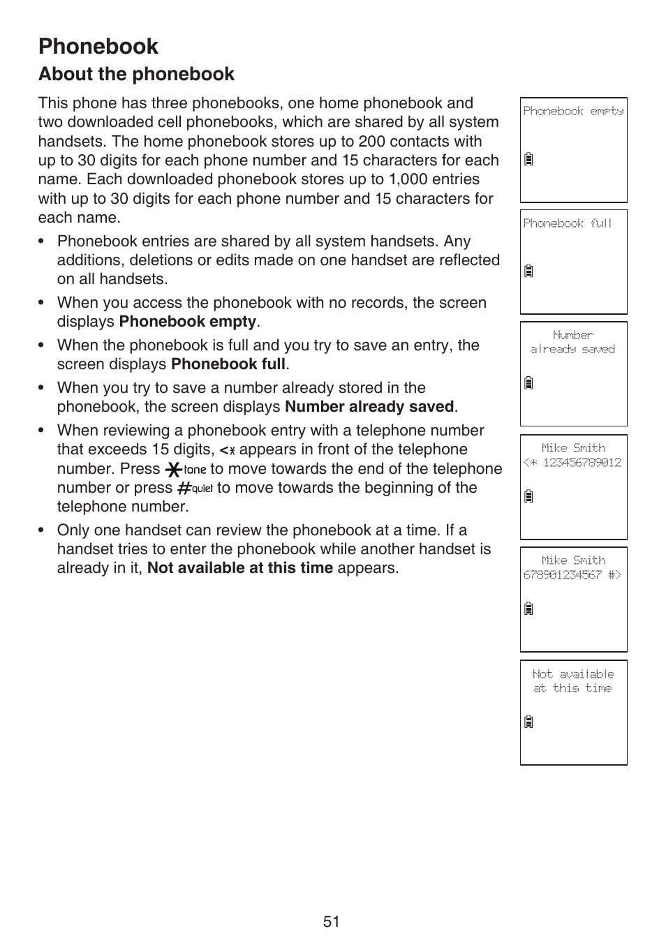 Phonebook, About the phonebook | VTech DS6672-4 Manual User Manual | Page 55 / 110