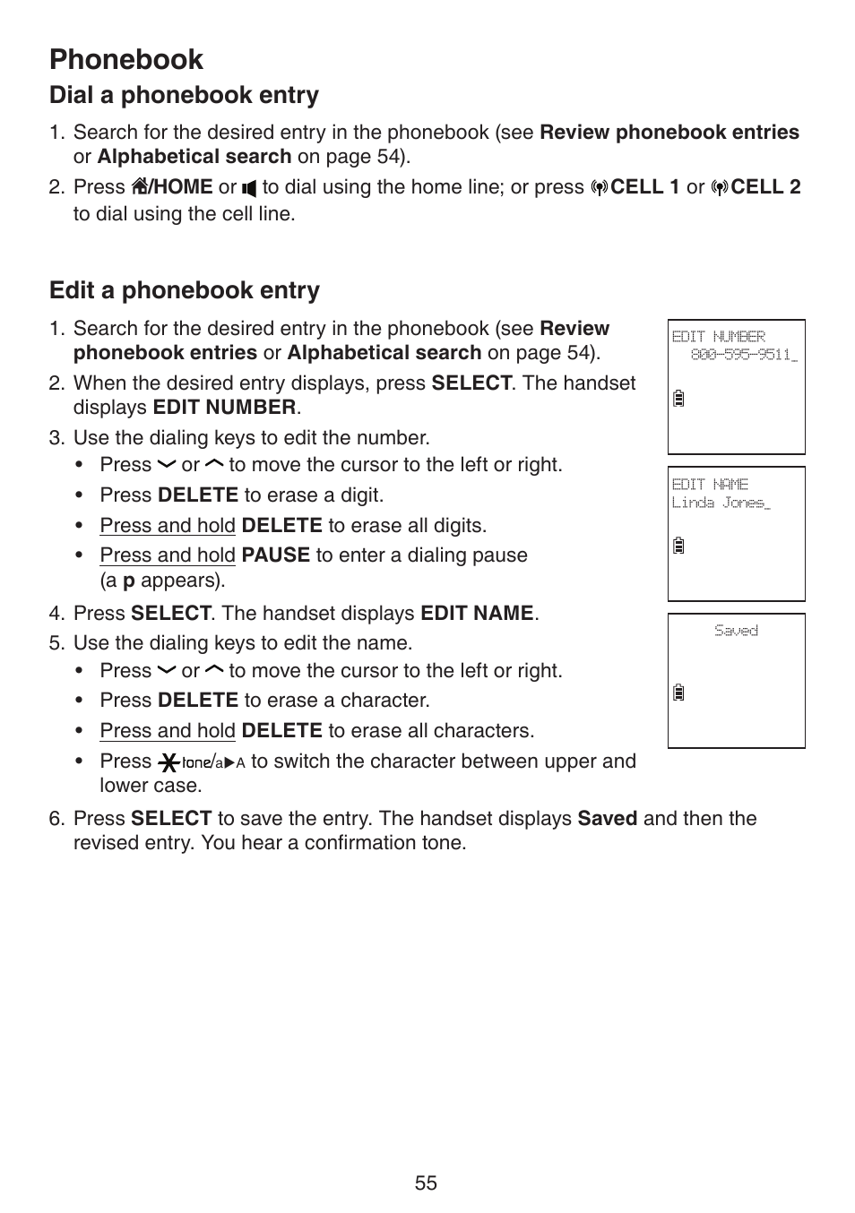 Dial a phonebook entry, Edit a phonebook entry, Dial a phonebook entry edit a phonebook entry | Phonebook | VTech DS6672-4 Manual User Manual | Page 59 / 110