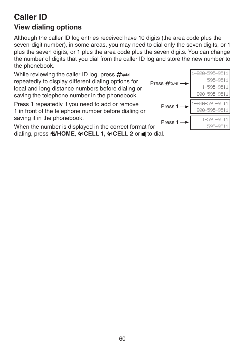 View dialing options, Caller id | VTech DS6672-4 Manual User Manual | Page 64 / 110