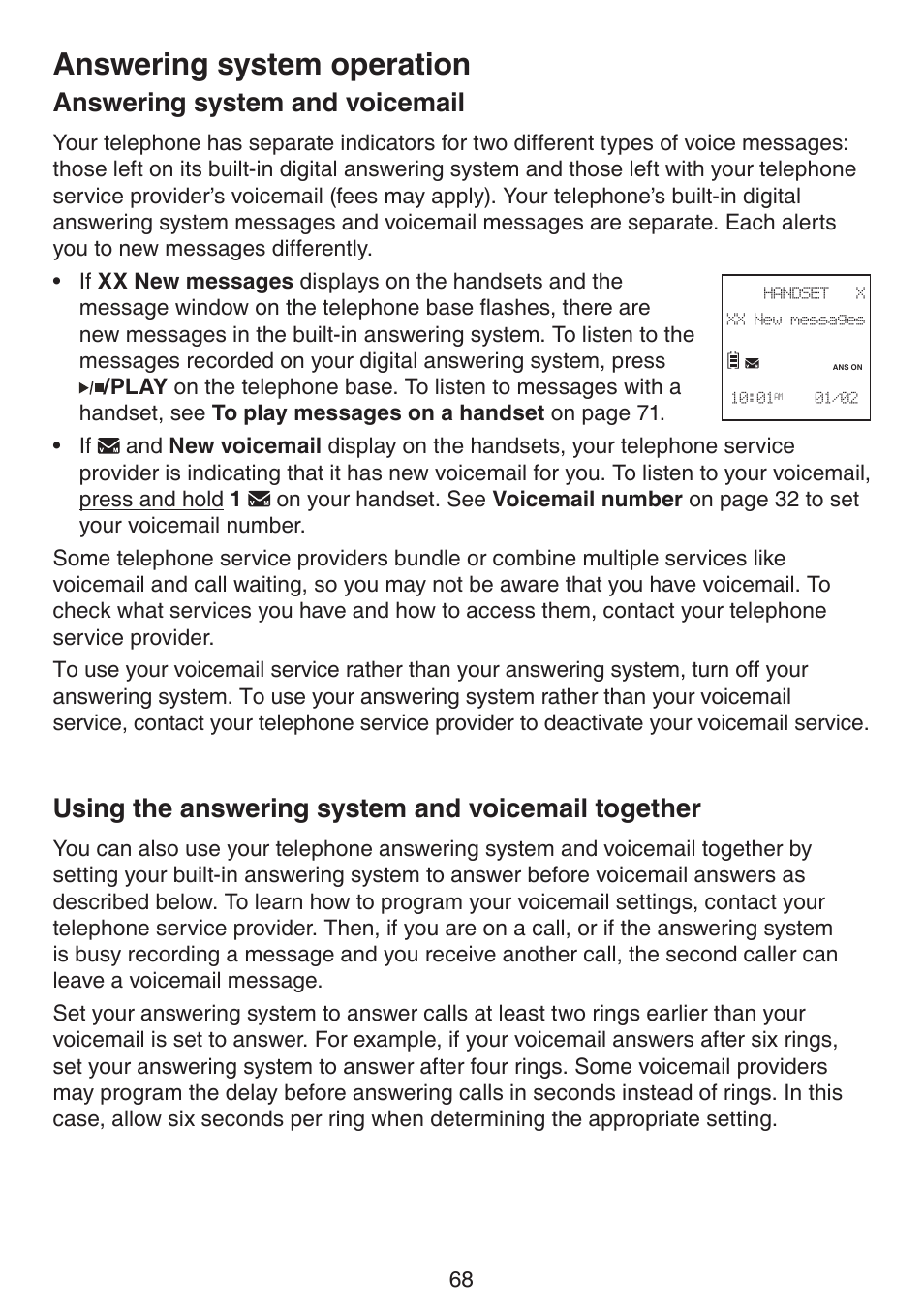 Answering system operation, Answering system and voicemail, Using the answering system and voicemail together | Voicemail together | VTech DS6672-4 Manual User Manual | Page 72 / 110