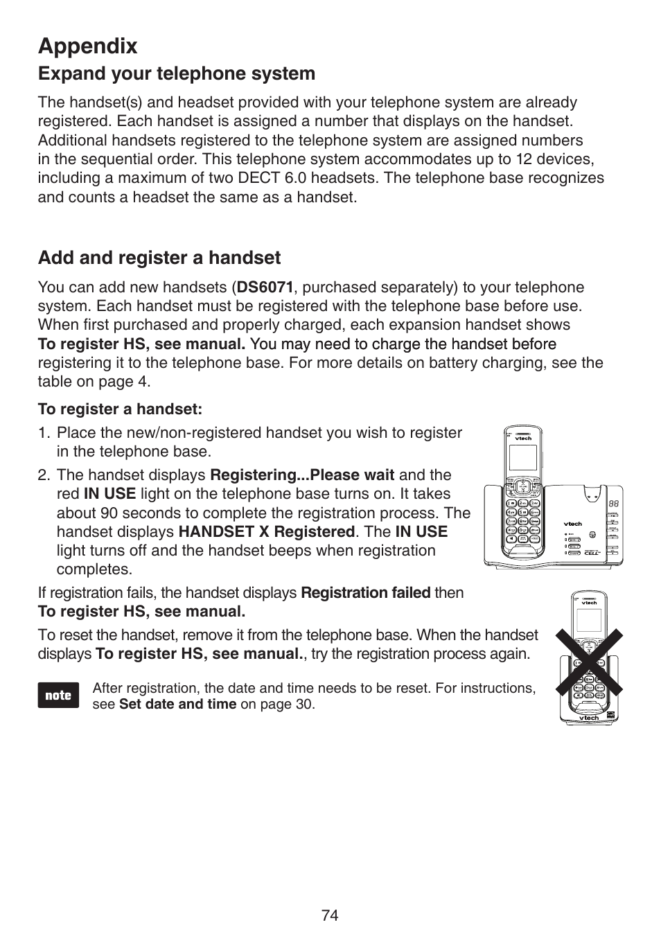 Appendix, Expand your telephone system, Add and register a handset | VTech DS6672-4 Manual User Manual | Page 78 / 110