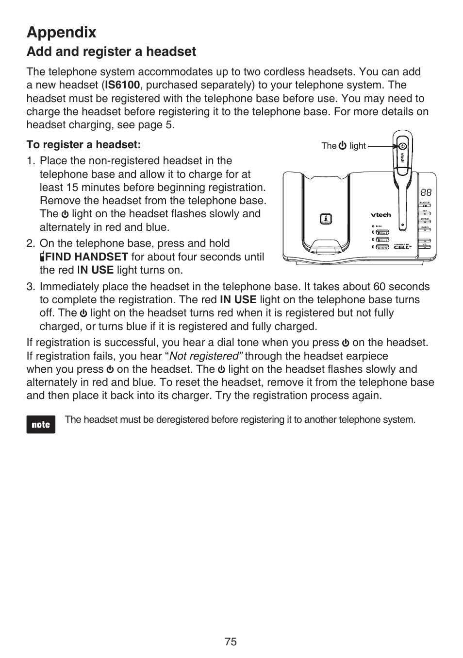 Add and register a headset, Appendix | VTech DS6672-4 Manual User Manual | Page 79 / 110