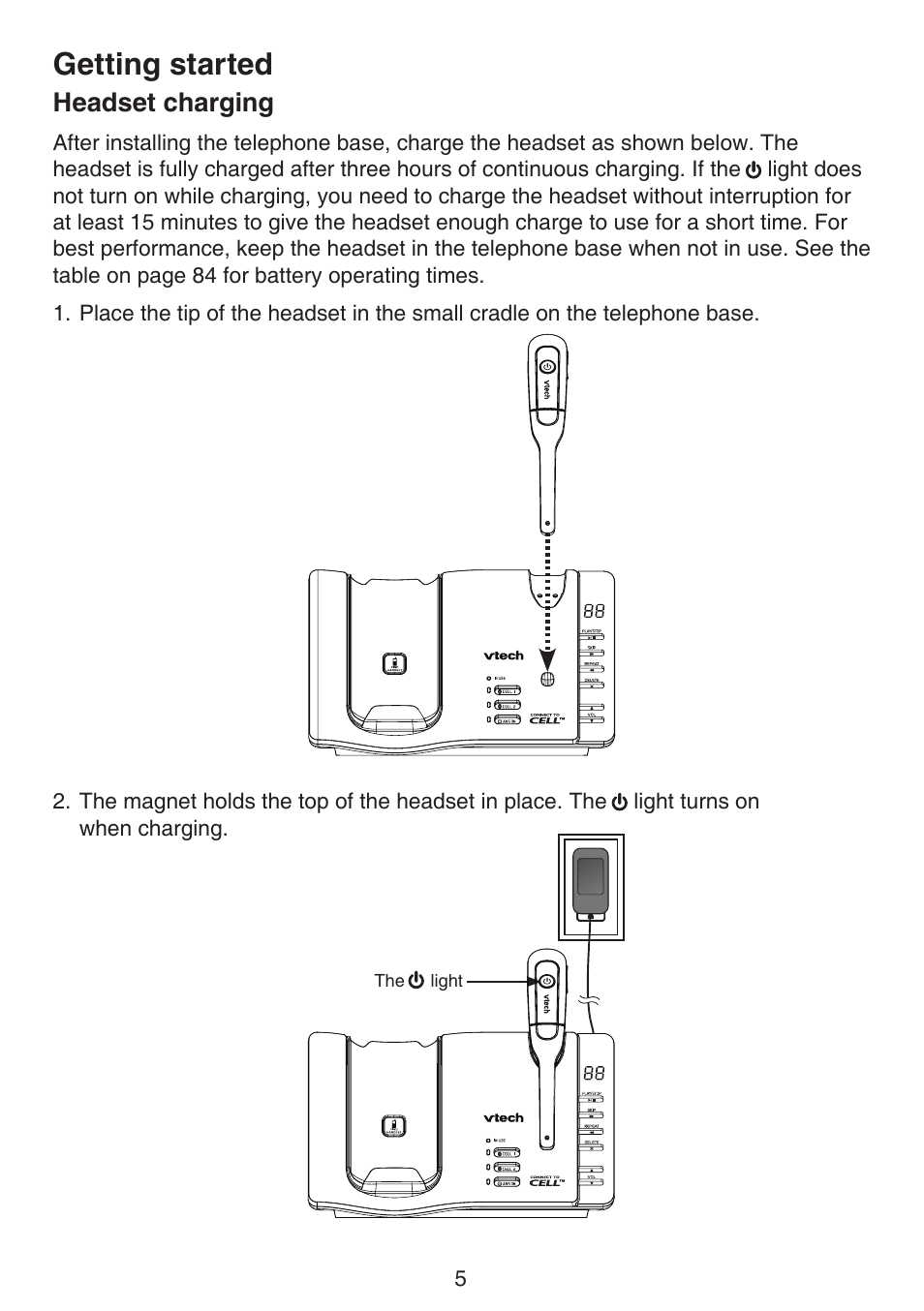 Headset charging, Getting started | VTech DS6672-4 Manual User Manual | Page 9 / 110