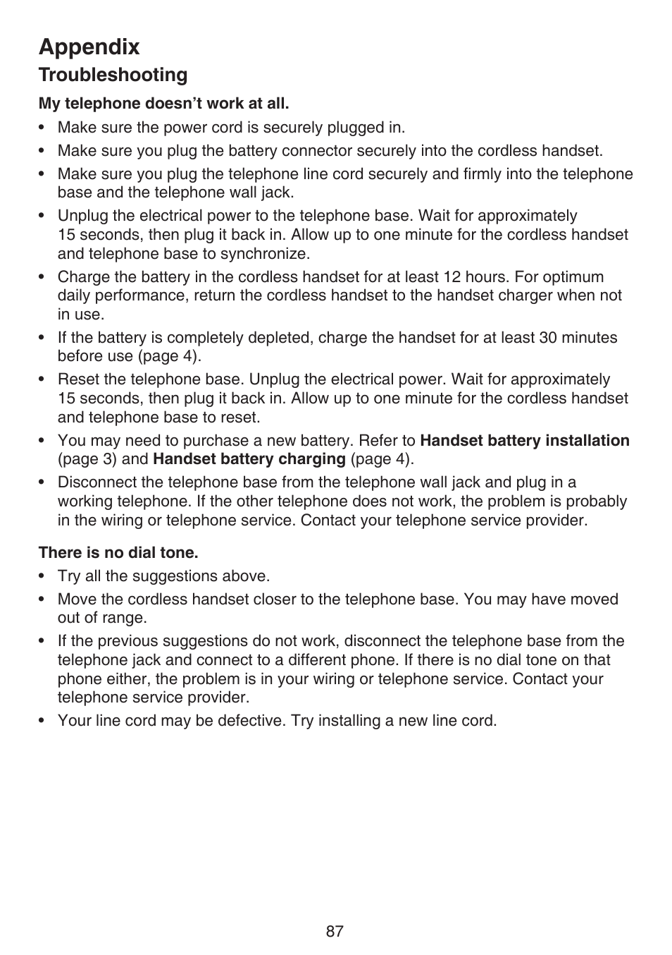 Appendix, Troubleshooting | VTech DS6672-4 Manual User Manual | Page 91 / 110