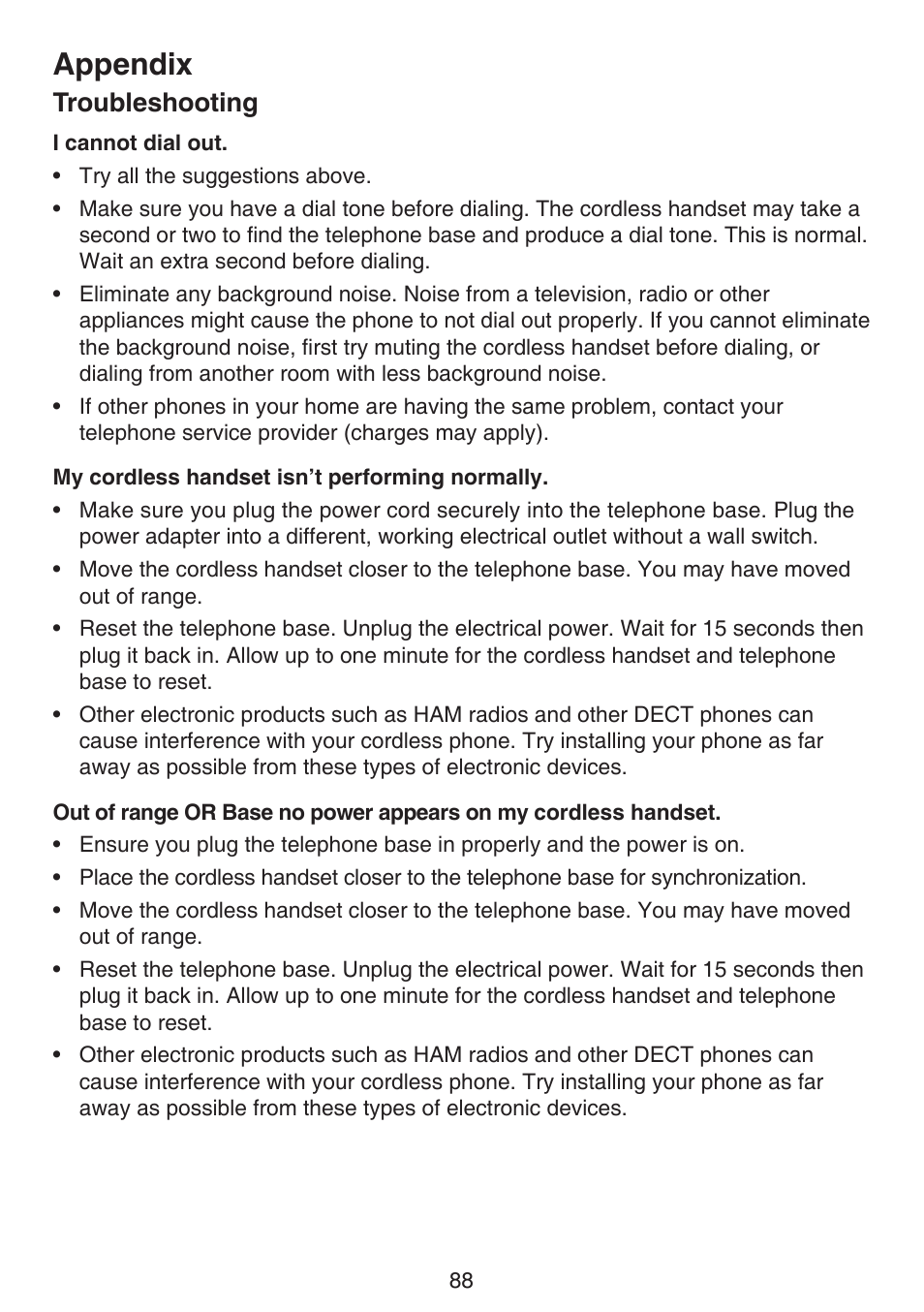 Appendix, Troubleshooting | VTech DS6672-4 Manual User Manual | Page 92 / 110