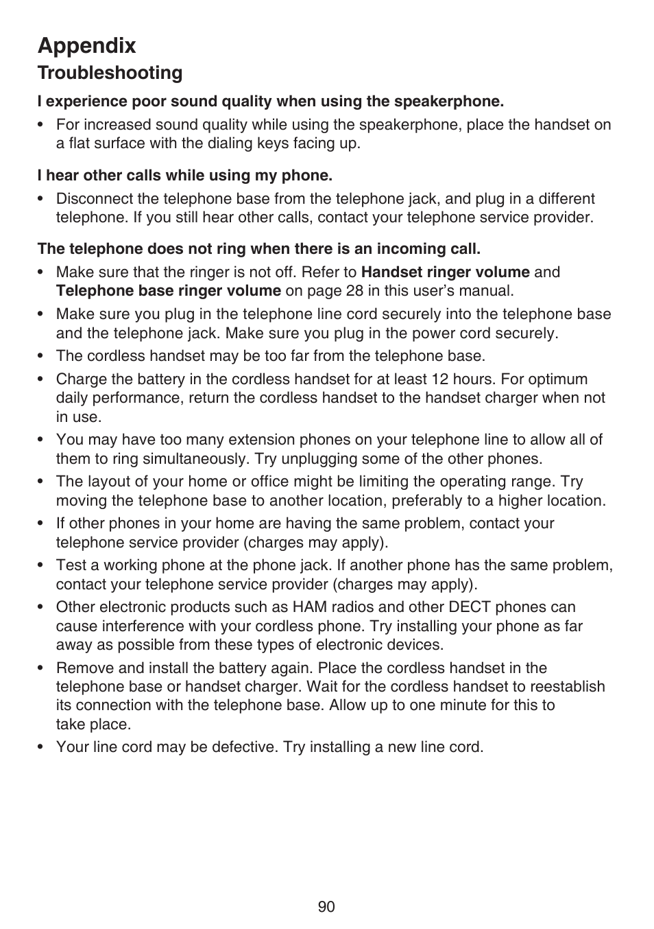 Appendix, Troubleshooting | VTech DS6672-4 Manual User Manual | Page 94 / 110