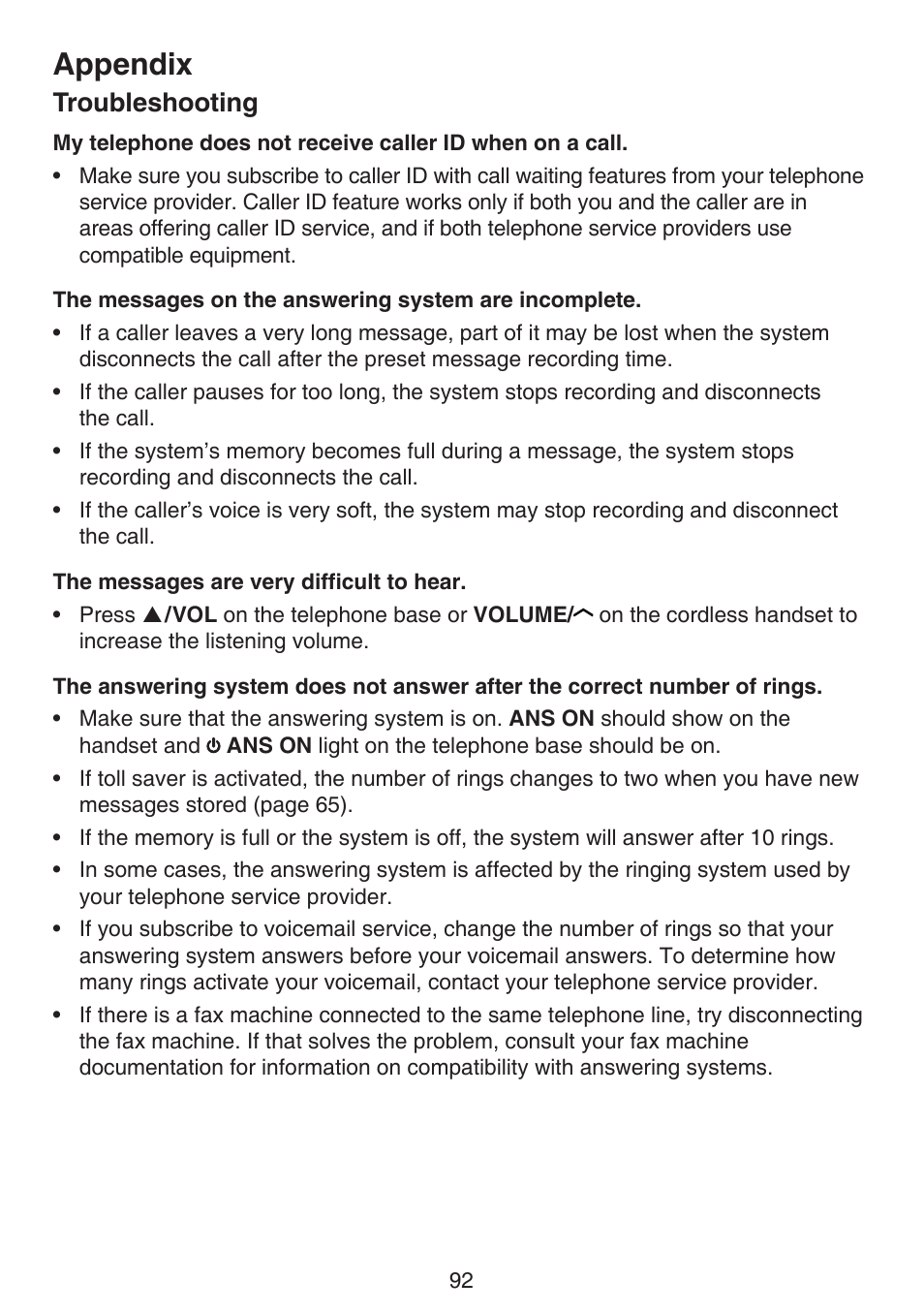 Appendix, Troubleshooting | VTech DS6672-4 Manual User Manual | Page 96 / 110