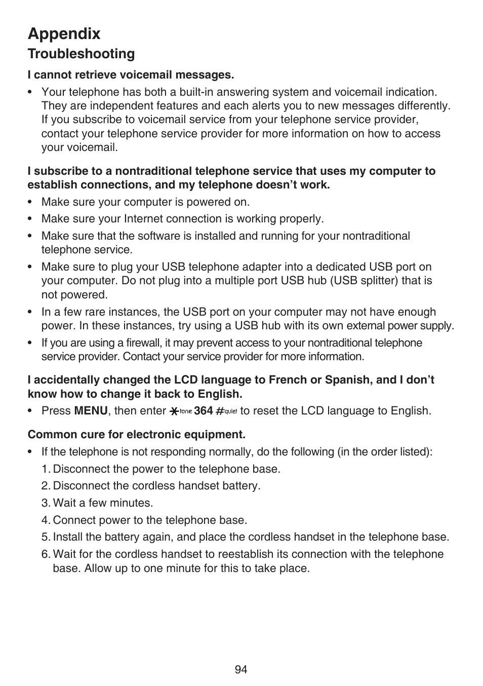 Appendix, Troubleshooting | VTech DS6672-4 Manual User Manual | Page 98 / 110