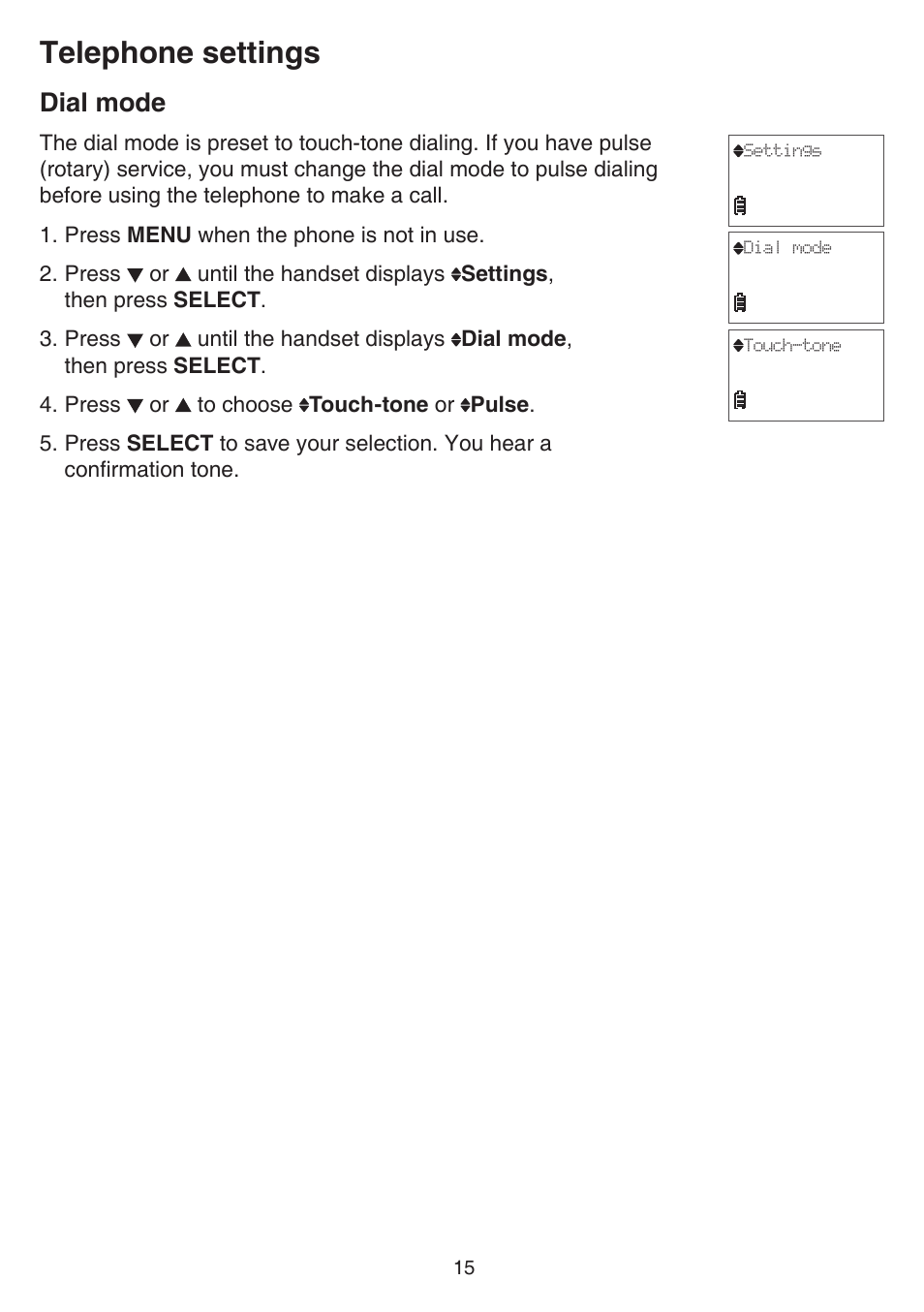 Dial mode, Telephone settings | VTech FS6224_-2-21-3 Manual User Manual | Page 19 / 70