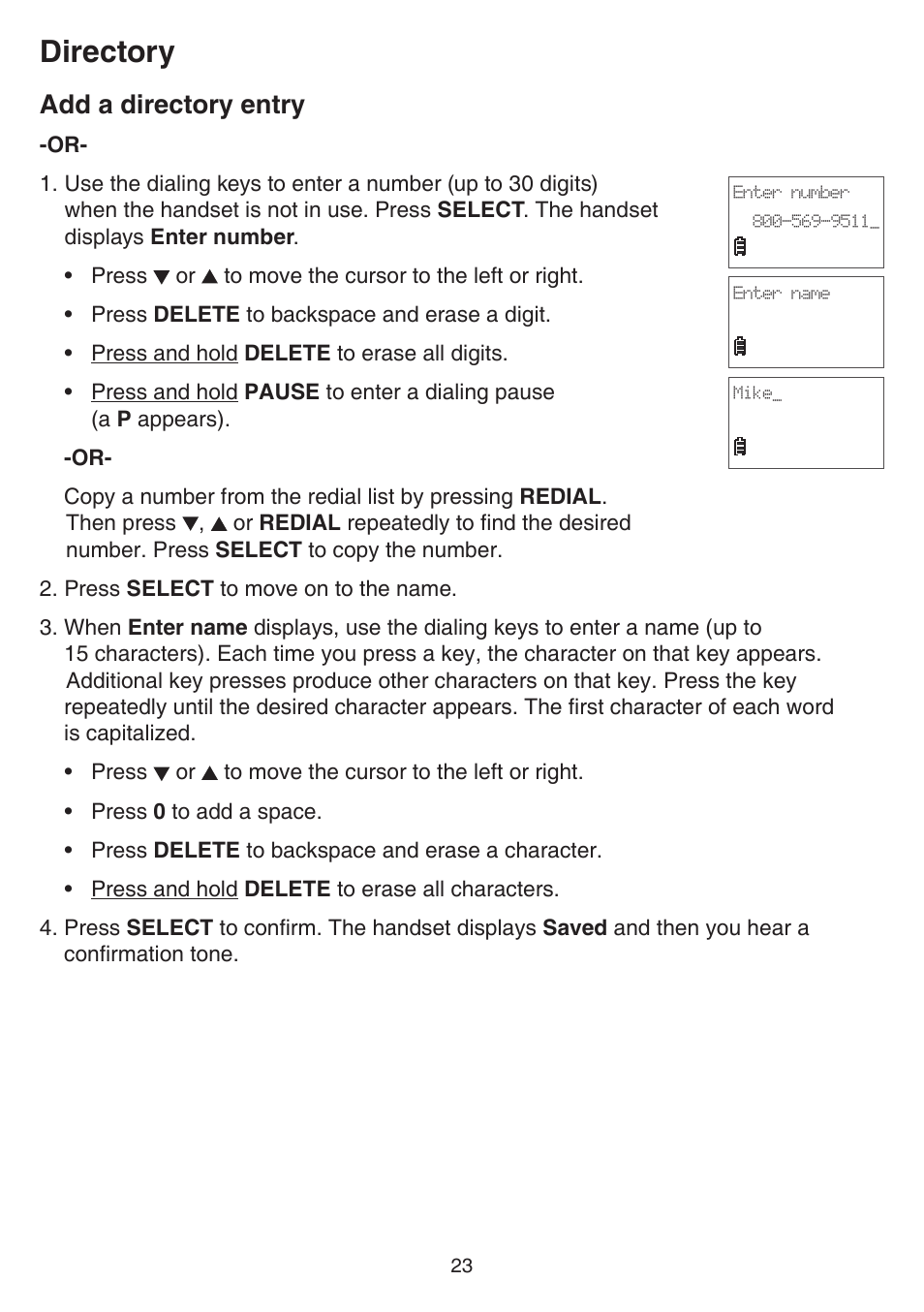Directory, Add a directory entry | VTech FS6224_-2-21-3 Manual User Manual | Page 27 / 70