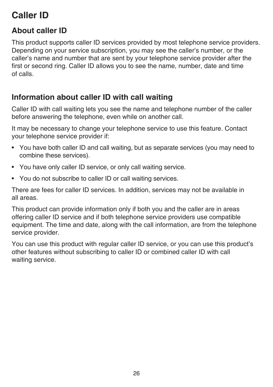 Caller id, About caller id, Information about caller id with call waiting | Waiting | VTech FS6224_-2-21-3 Manual User Manual | Page 30 / 70