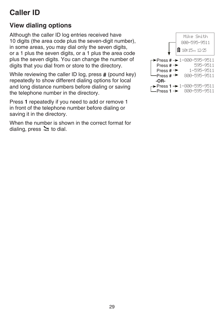 View dialing options, Caller id | VTech FS6224_-2-21-3 Manual User Manual | Page 33 / 70