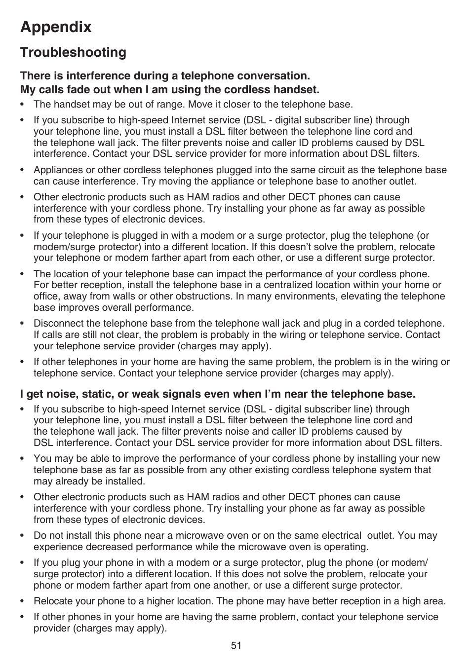 Appendix, Troubleshooting | VTech FS6224_-2-21-3 Manual User Manual | Page 55 / 70