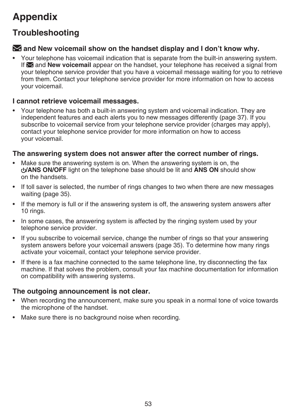 Appendix, Troubleshooting | VTech FS6224_-2-21-3 Manual User Manual | Page 57 / 70