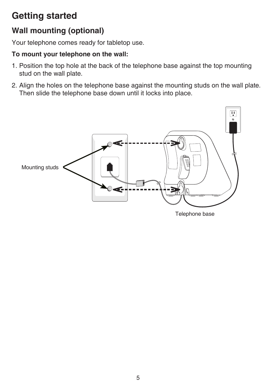 Wall mounting (optional), Wall mounting, Getting started | VTech FS6224_-2-21-3 Manual User Manual | Page 9 / 70