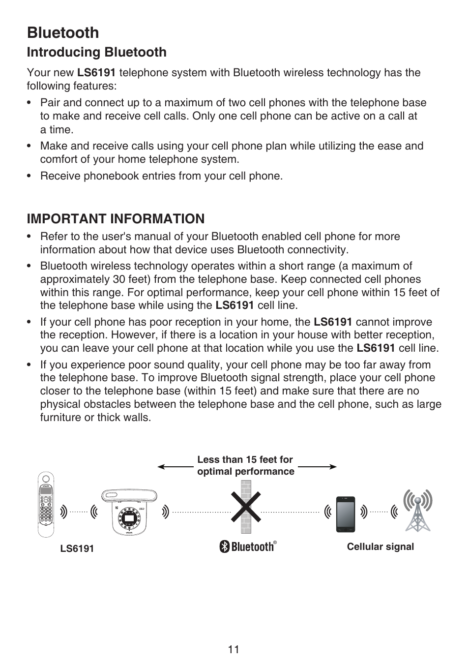 Bluetooth introducing bluetooth, Bluetooth, Introducing bluetooth | Important information | VTech LS6191_-13-15-16-17 Manual User Manual | Page 15 / 94