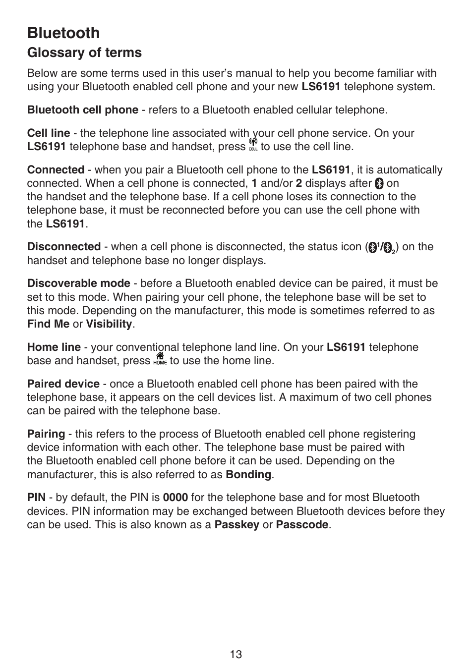 Glossary of terms, Bluetooth | VTech LS6191_-13-15-16-17 Manual User Manual | Page 17 / 94