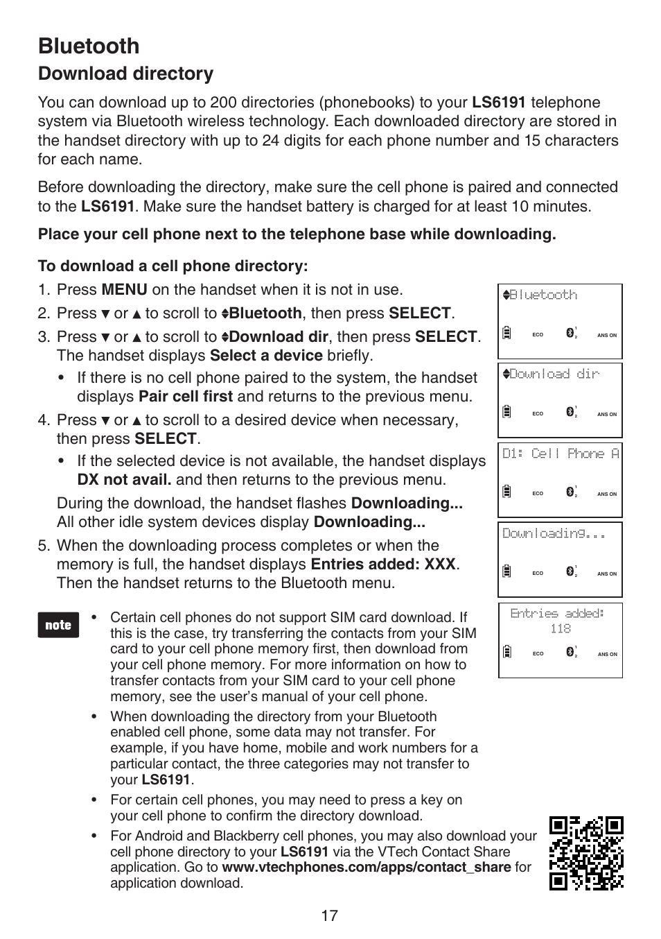 Download directory, Bluetooth | VTech LS6191_-13-15-16-17 Manual User Manual | Page 21 / 94