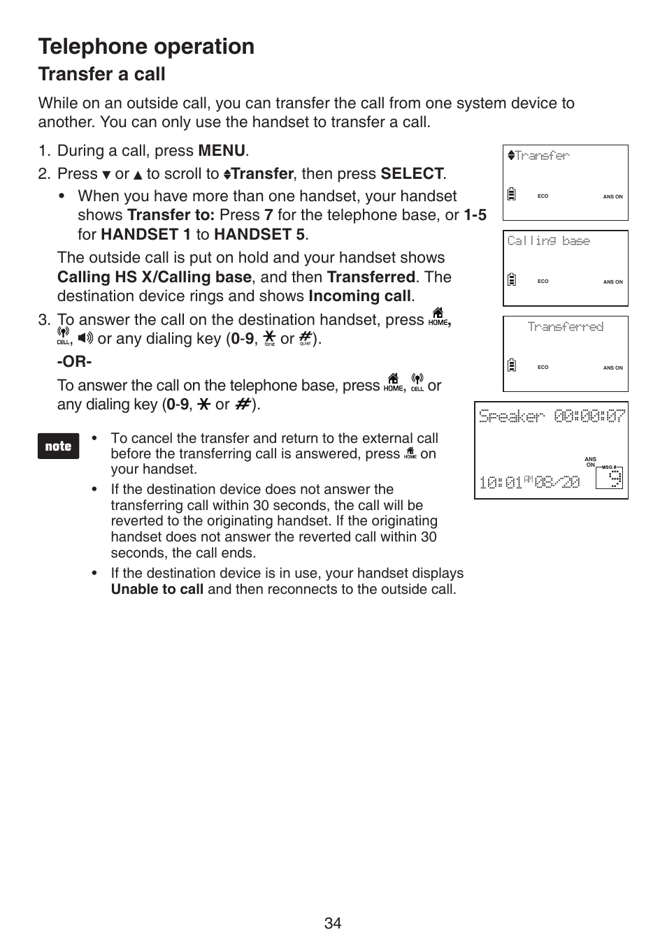 Transfer a call, Telephone operation | VTech LS6191_-13-15-16-17 Manual User Manual | Page 38 / 94