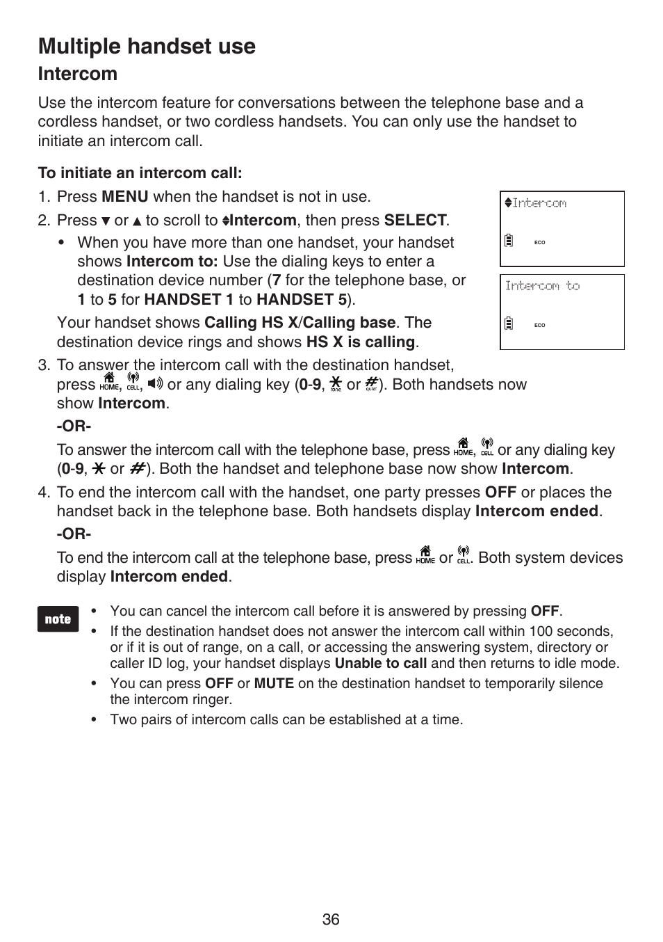 Intercom, Multiple handset use | VTech LS6191_-13-15-16-17 Manual User Manual | Page 40 / 94