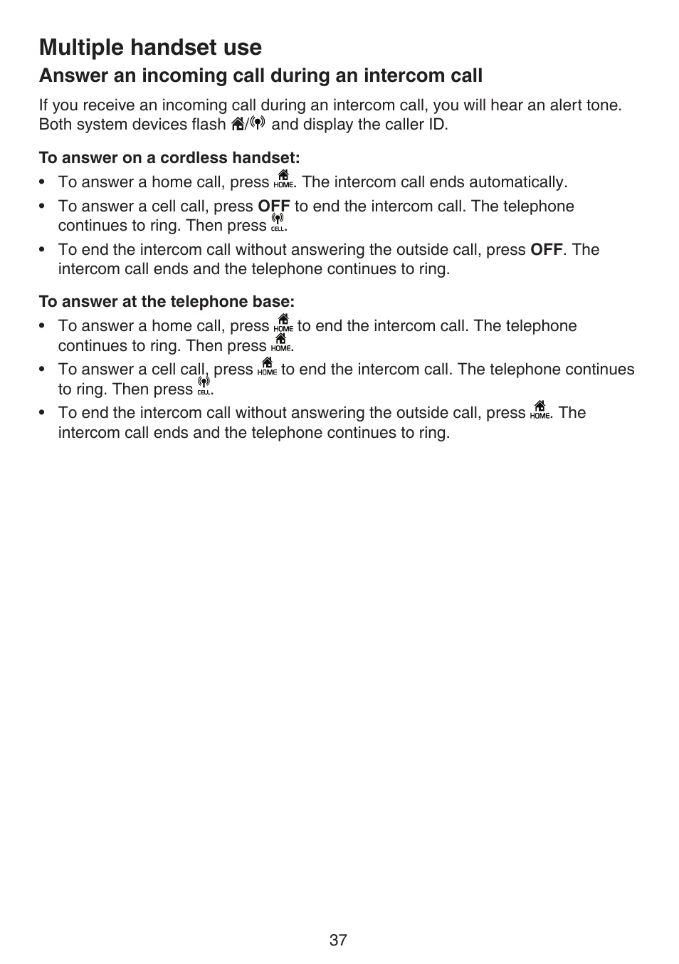 Caller id information, Answer an incoming call during, An intercom call | Multiple handset use, Answer an incoming call during an intercom call | VTech LS6191_-13-15-16-17 Manual User Manual | Page 41 / 94