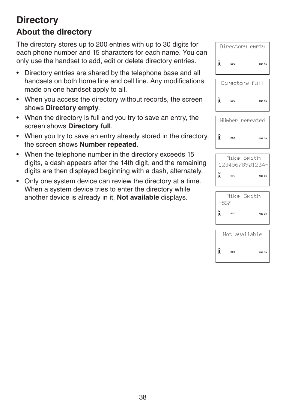 Directory about the directory, Directory, About the directory | VTech LS6191_-13-15-16-17 Manual User Manual | Page 42 / 94