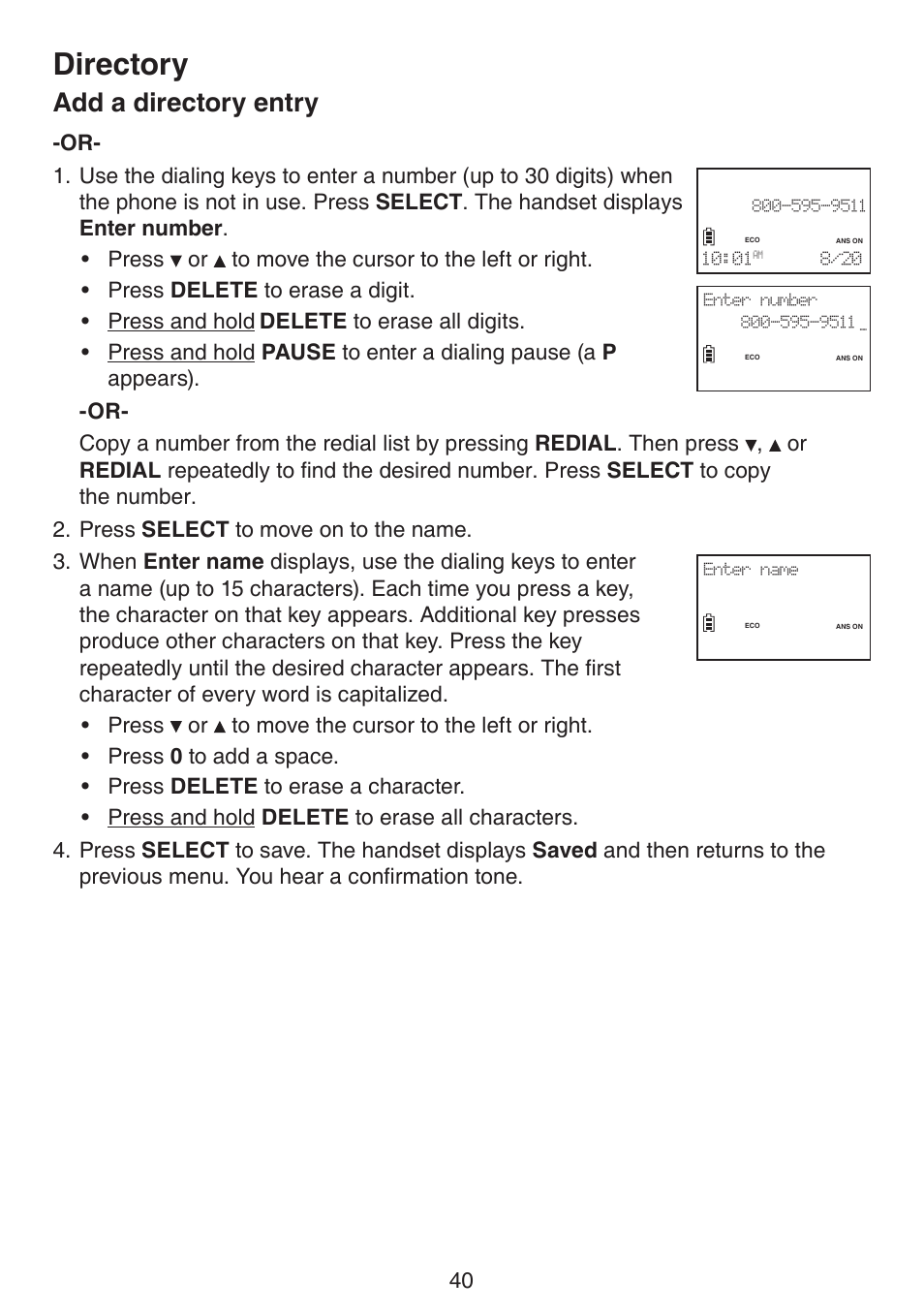 Directory, Add a directory entry | VTech LS6191_-13-15-16-17 Manual User Manual | Page 44 / 94