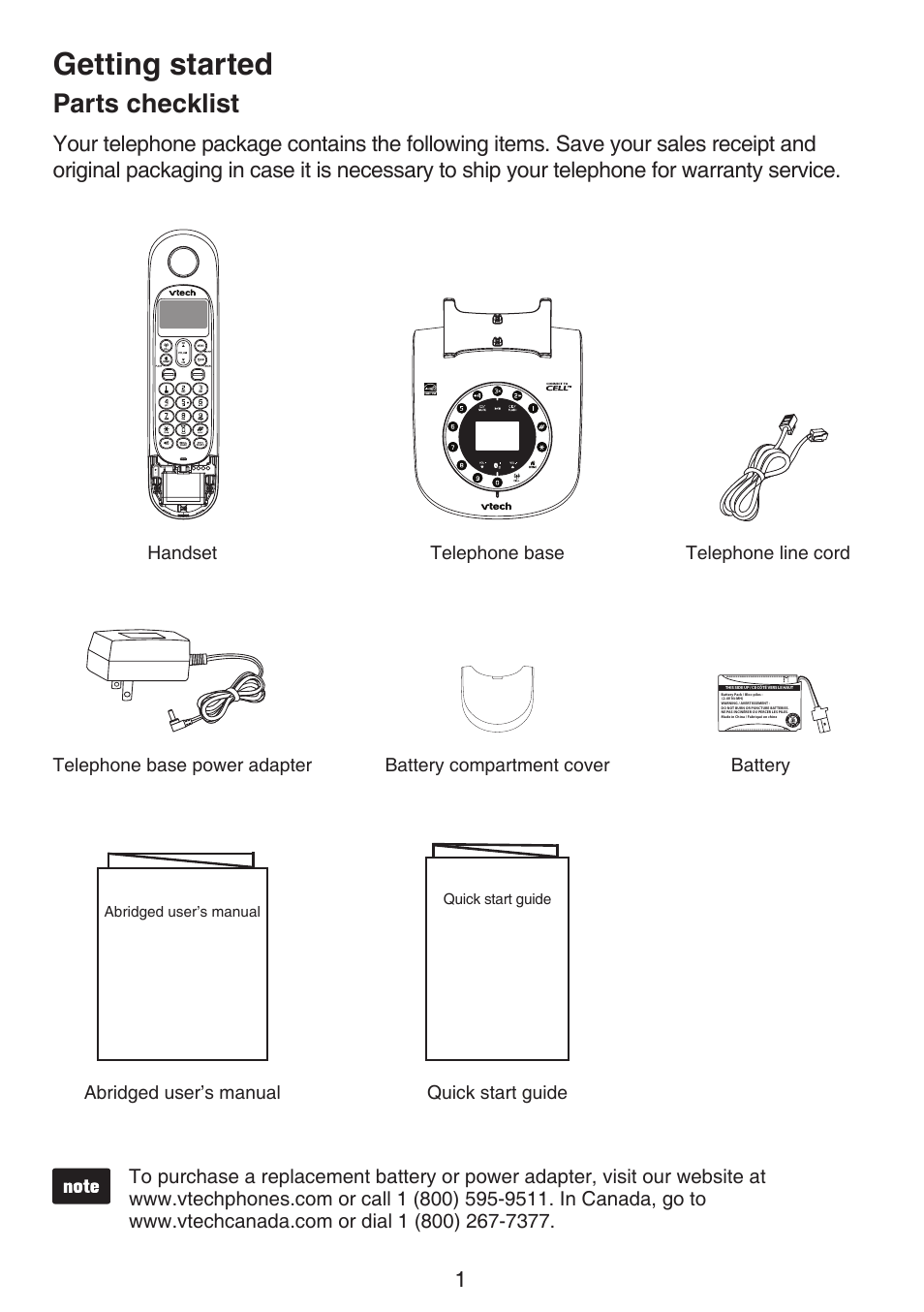Parts checklist, Getting started parts checklist, Getting started | VTech LS6191_-13-15-16-17 Manual User Manual | Page 5 / 94
