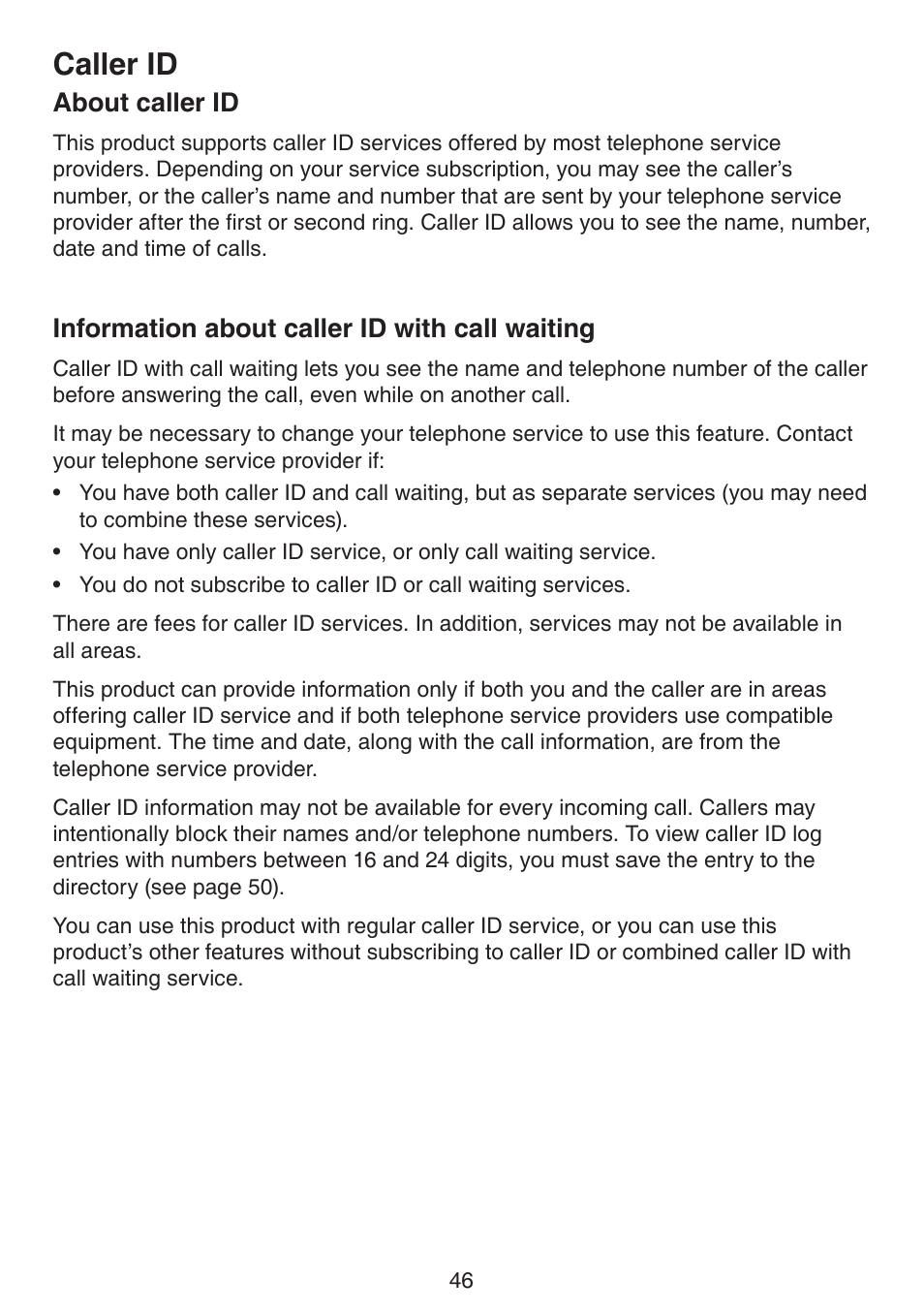 Call waiting, Caller id, About caller id | Information about caller id with call waiting | VTech LS6191_-13-15-16-17 Manual User Manual | Page 50 / 94