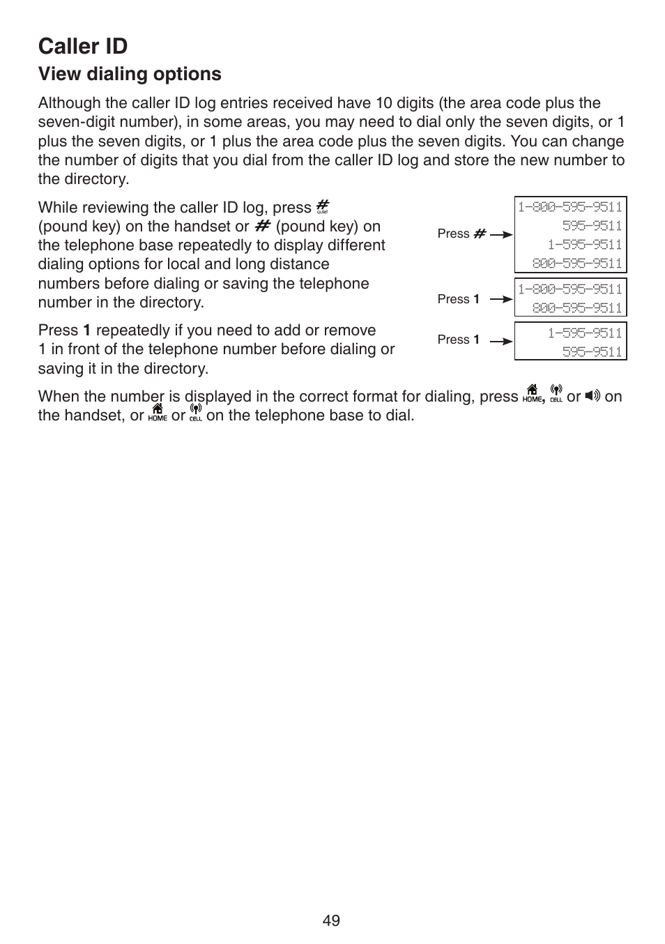 View dialing options, Caller id | VTech LS6191_-13-15-16-17 Manual User Manual | Page 53 / 94