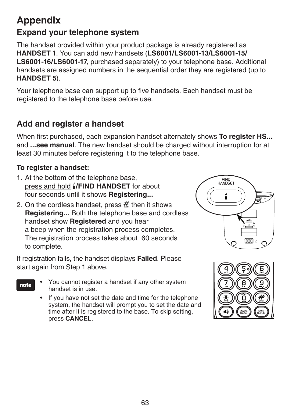 Appendix, Expand your telephone system, Add and register a handset | VTech LS6191_-13-15-16-17 Manual User Manual | Page 67 / 94