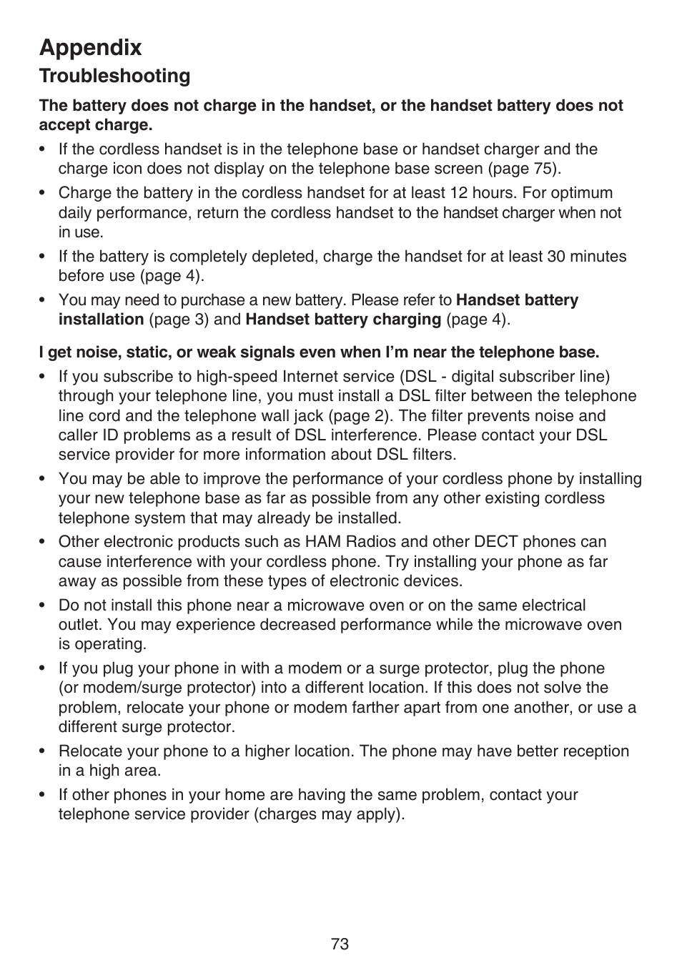 Appendix, Troubleshooting | VTech LS6191_-13-15-16-17 Manual User Manual | Page 77 / 94