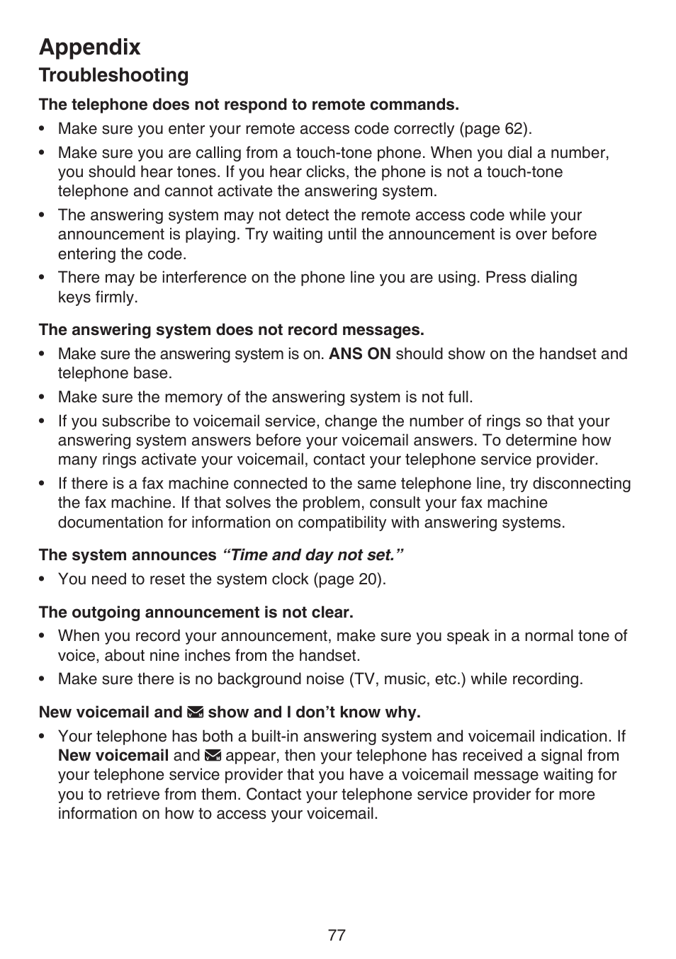 Appendix, Troubleshooting | VTech LS6191_-13-15-16-17 Manual User Manual | Page 81 / 94