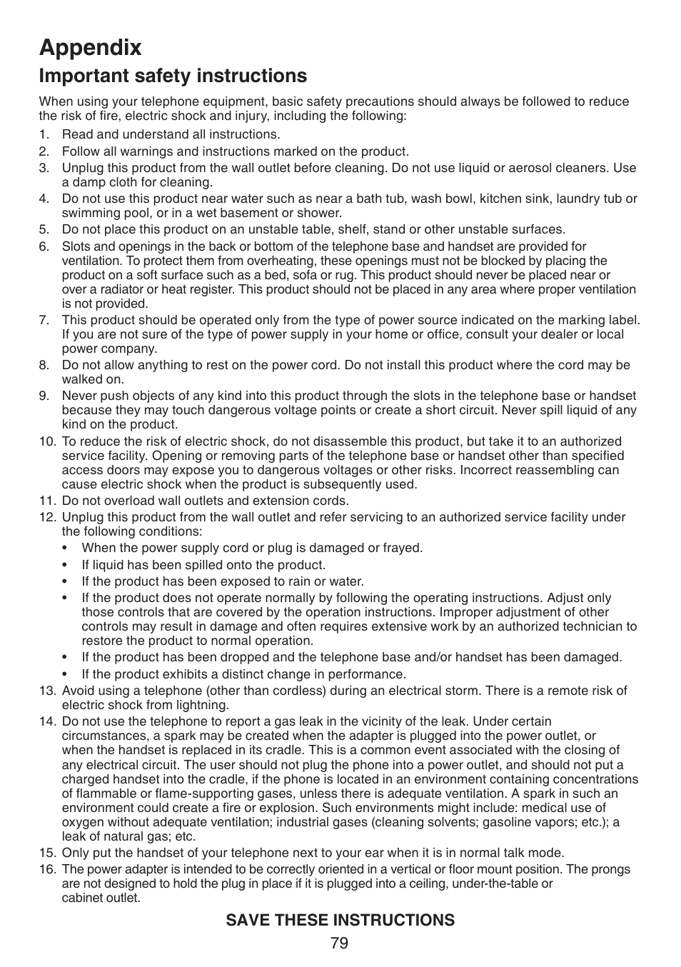 Important safety information, Important safety instructions, Appendix | VTech LS6191_-13-15-16-17 Manual User Manual | Page 83 / 94