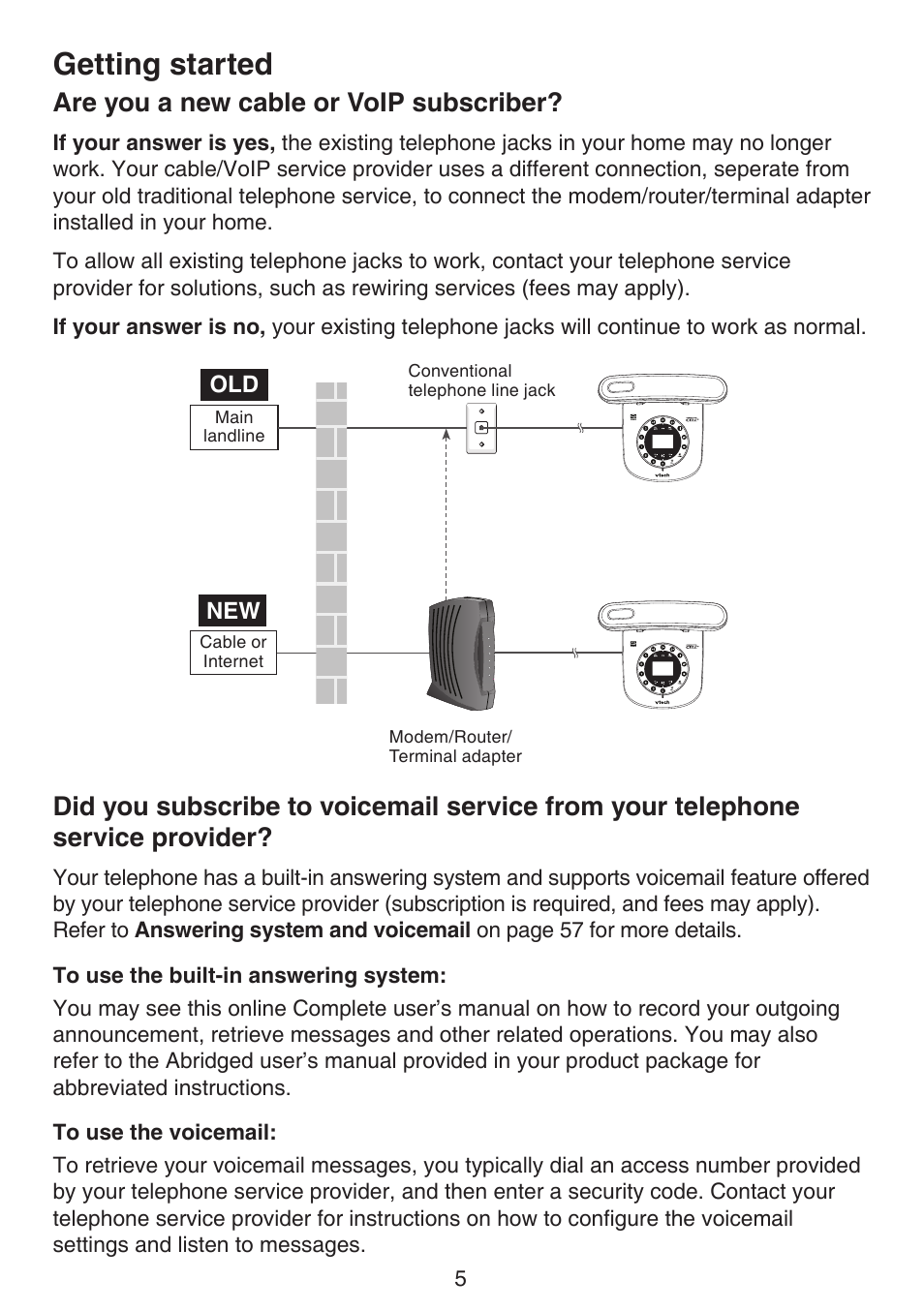 Are you a new cable or voip, Subscriber, Did you subscribe to voicemail | Service from your telephone, Service provider, Getting started, Are you a new cable or voip subscriber | VTech LS6191_-13-15-16-17 Manual User Manual | Page 9 / 94