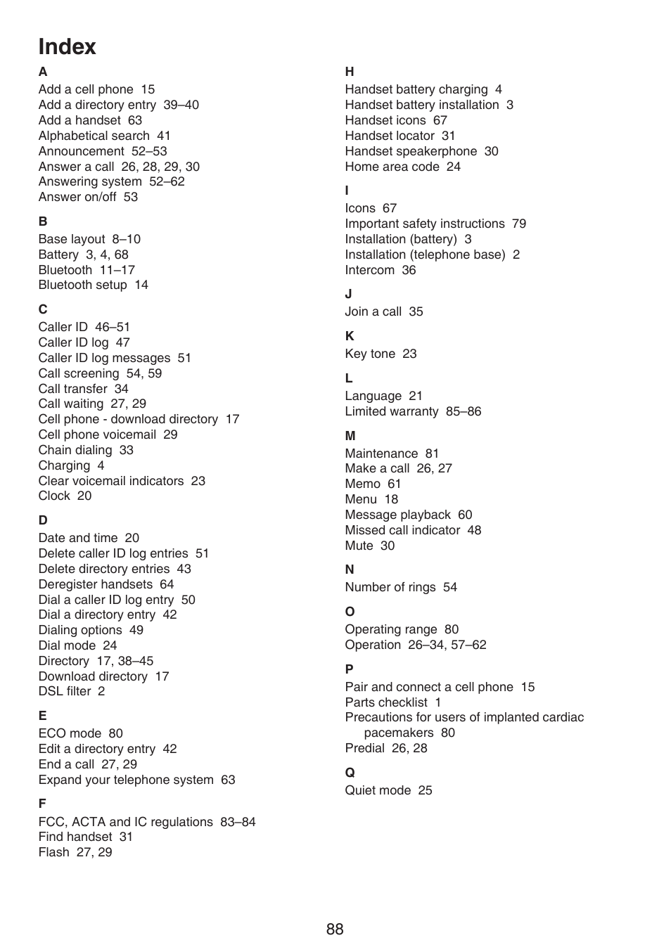Index | VTech LS6191_-13-15-16-17 Manual User Manual | Page 92 / 94