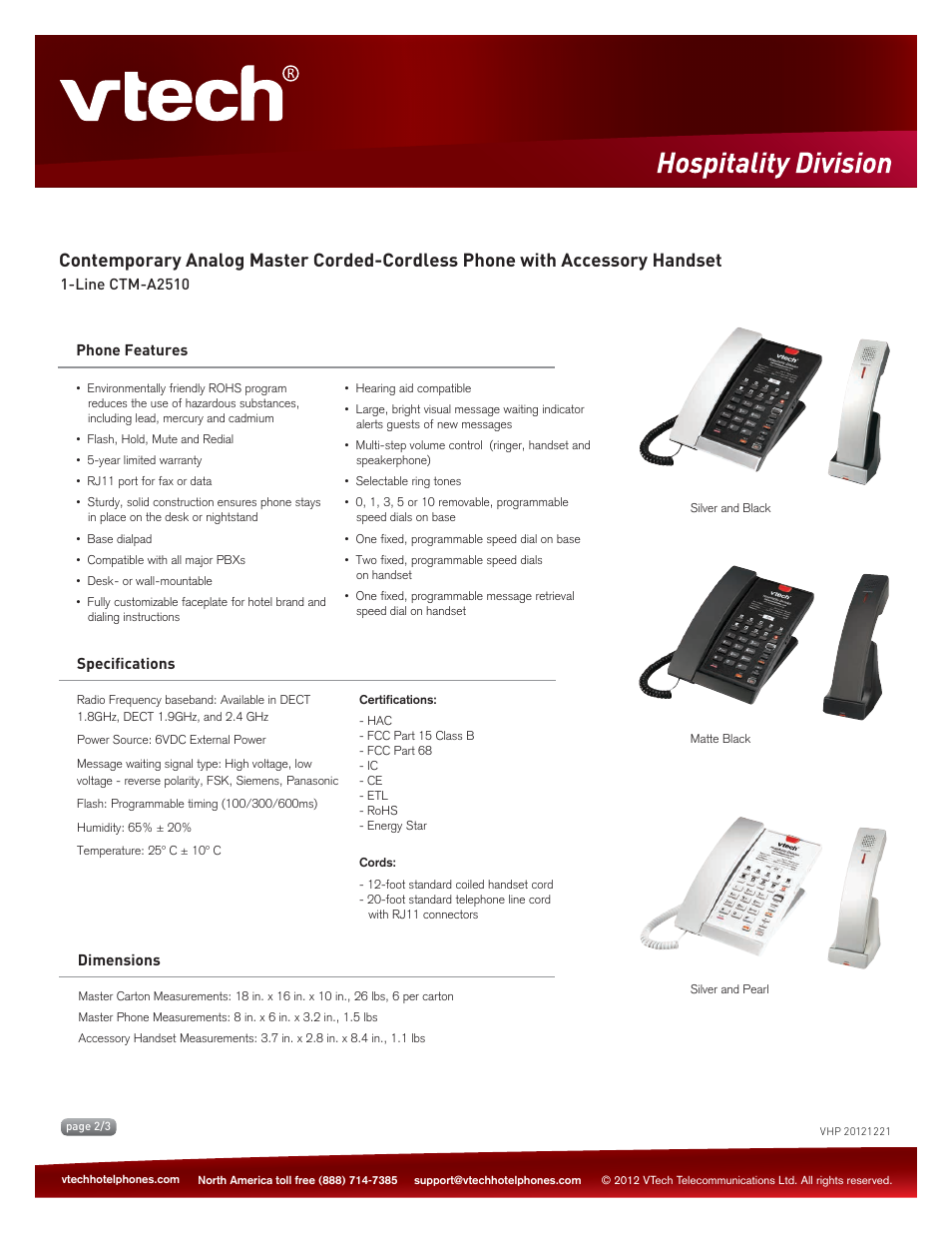 VTech CTM-A2510 Spec Sheets User Manual | Page 2 / 3