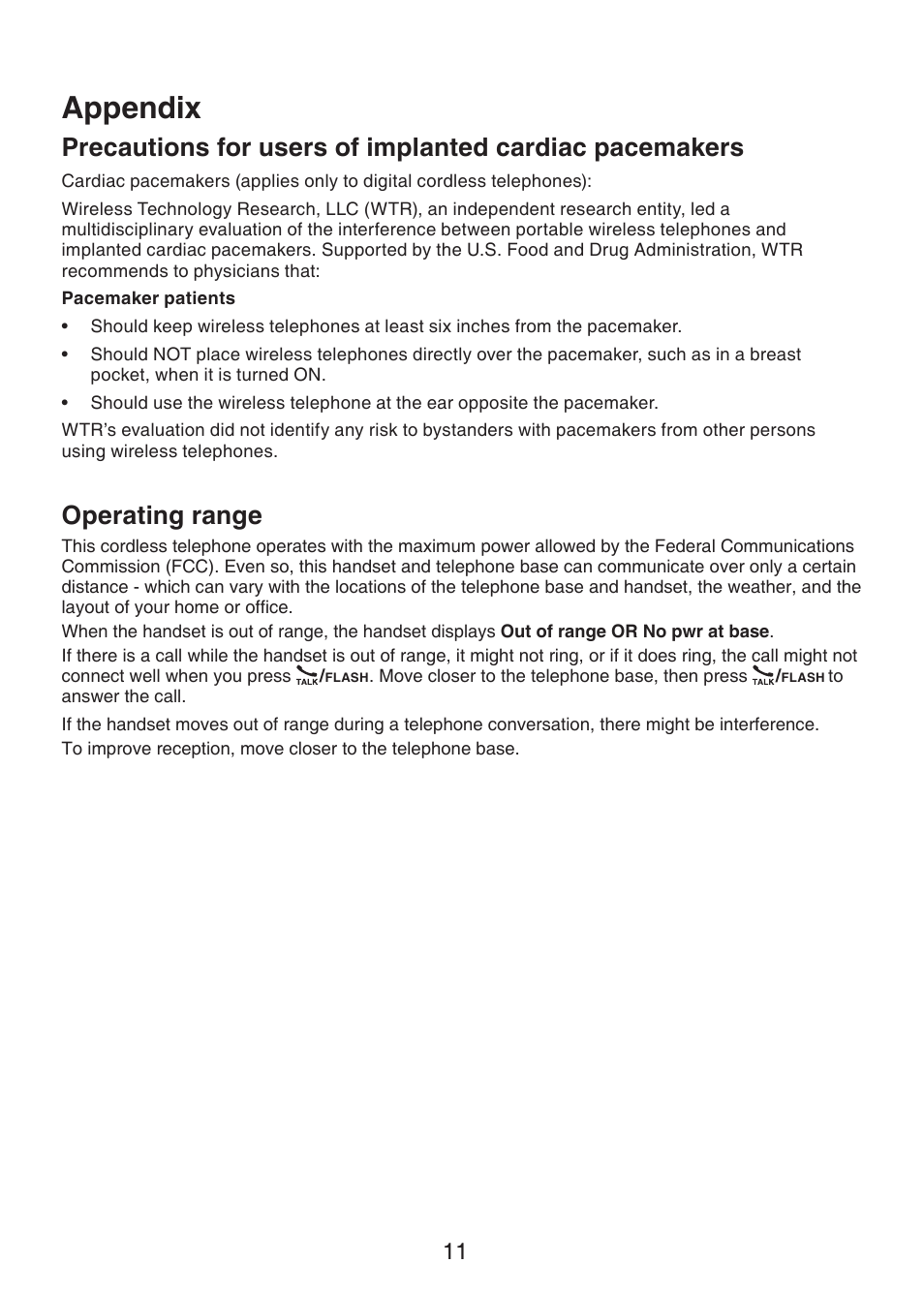 Appendix, Operating range | VTech LS6305 Manual User Manual | Page 14 / 22