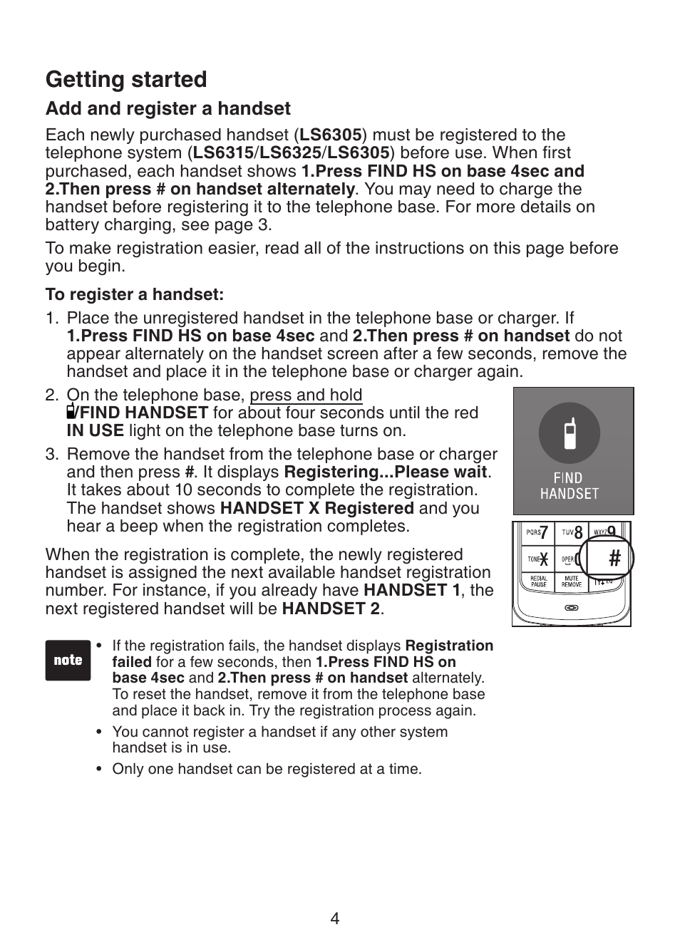 Getting started | VTech LS6305 Manual User Manual | Page 7 / 22