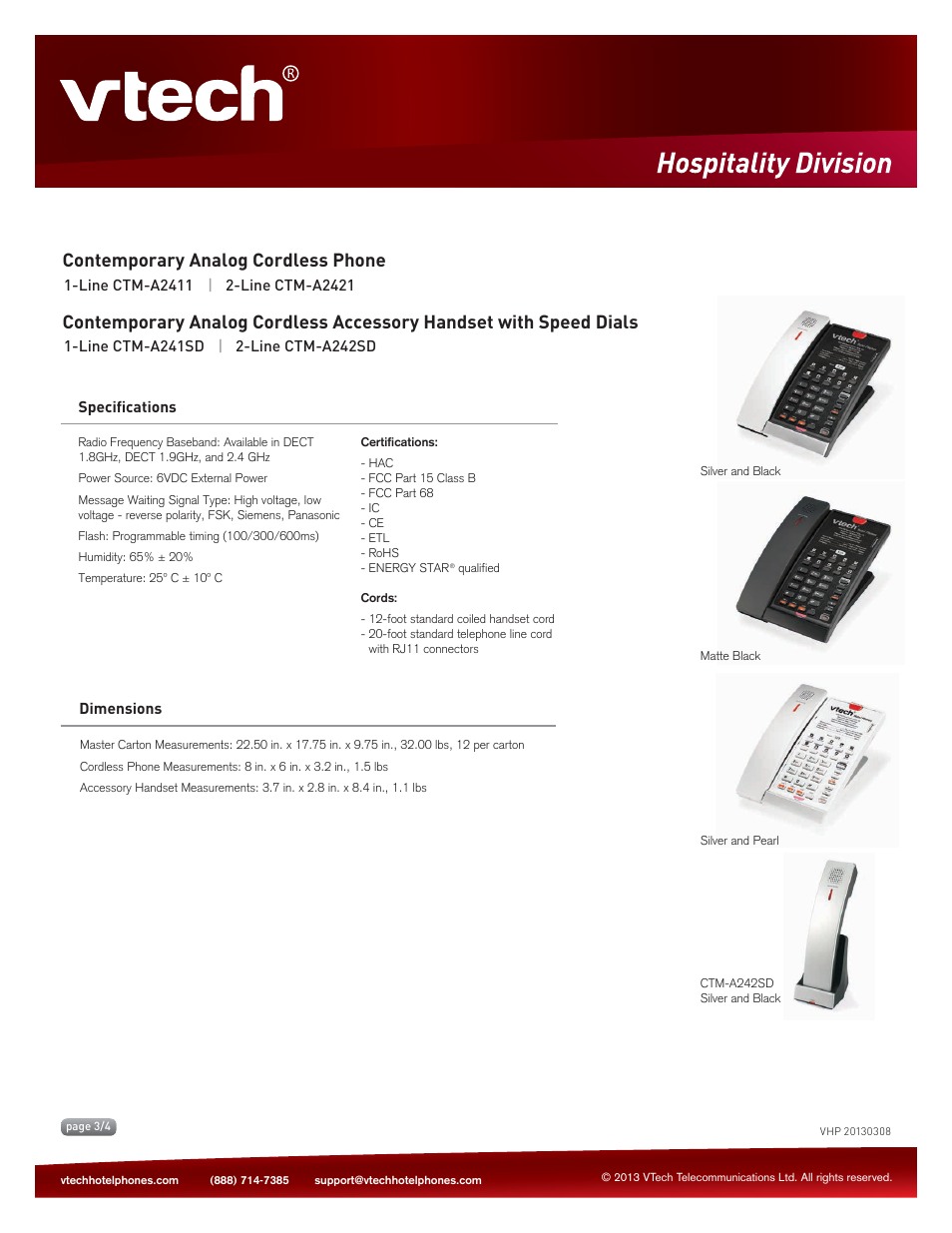 VTech CTM-A242SD Spec Sheets User Manual | Page 3 / 4