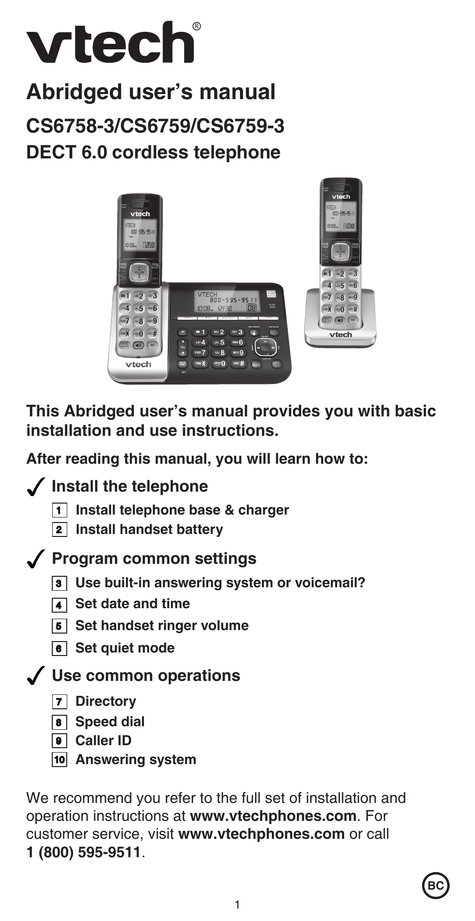 VTech CS6759_-3 Abridged manual User Manual | 12 pages