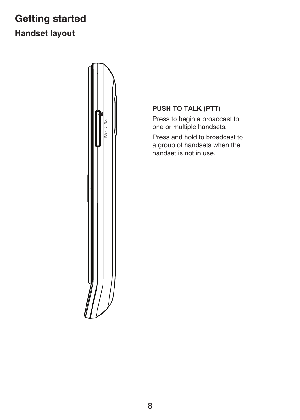 Getting started, 8handset layout | VTech LS6405 Manual User Manual | Page 11 / 22
