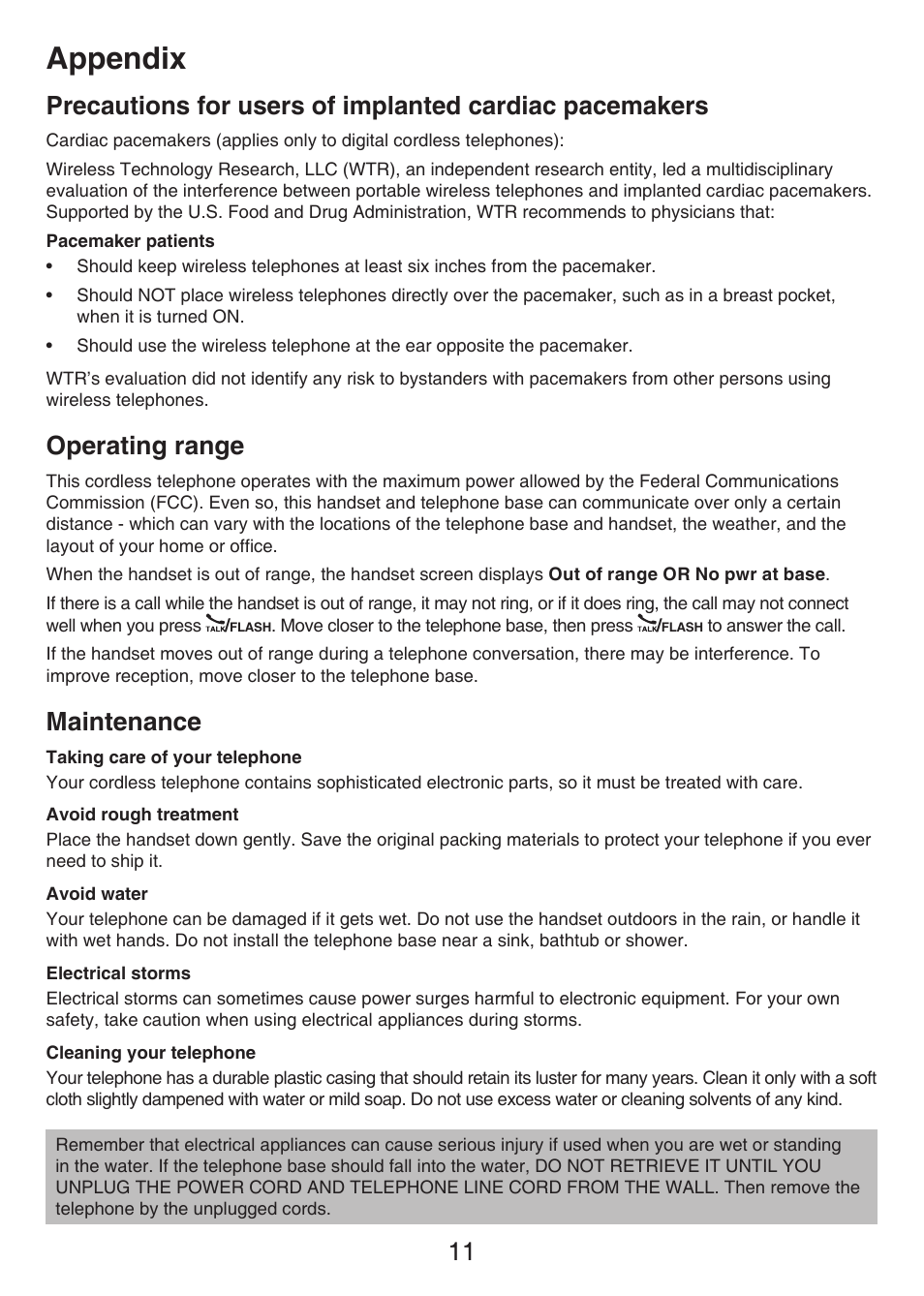 Appendix, Operating range, Maintenance | VTech LS6405 Manual User Manual | Page 14 / 22