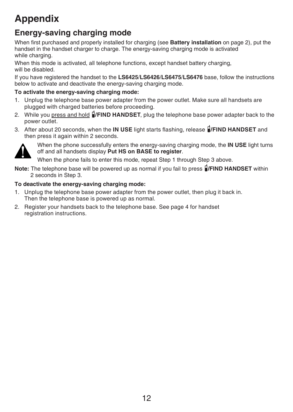 Appendix, 12 energy-saving charging mode | VTech LS6405 Manual User Manual | Page 15 / 22