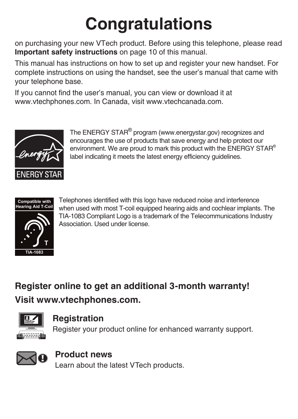 Registration, Product news | VTech LS6405 Manual User Manual | Page 2 / 22