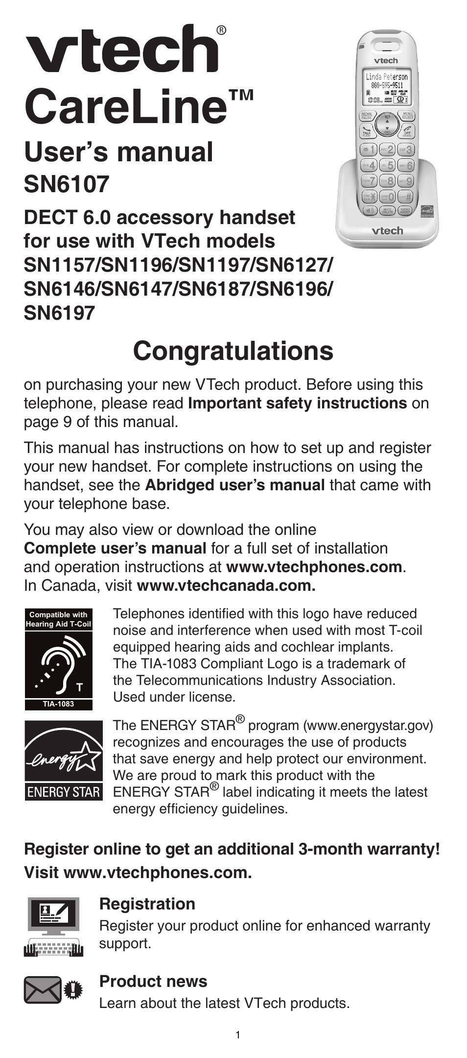 VTech SN6107 Manual User Manual | 14 pages