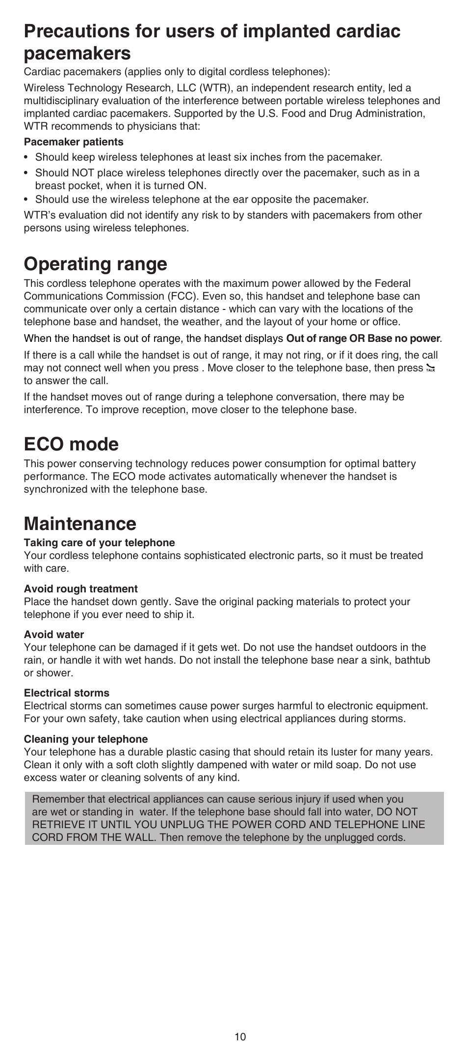 Operating range, Eco mode, Maintenance | VTech SN6107 Manual User Manual | Page 10 / 14